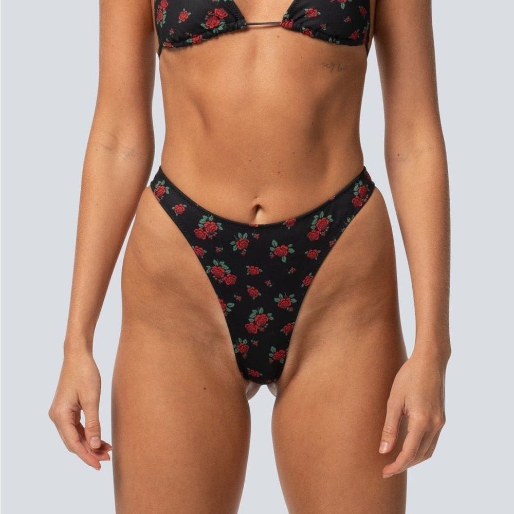 Lahana Swim Billy High Cut Bikini Bottom in Black Rose | XS
